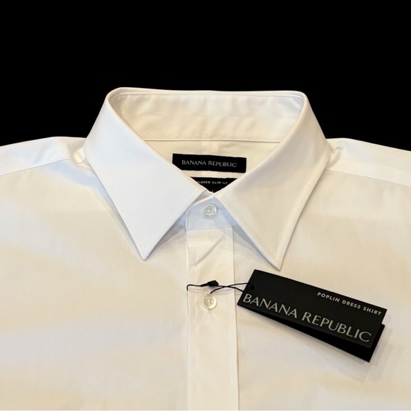 Banana Republic NWT Tailored Slim Fit Poplin Dress Shirt White Button-Down Large - Picture 5 of 16